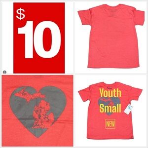 Boys Girls Unisex Michigan Great Lakes Youth Small Crewneck T-Shirt Coral NWT